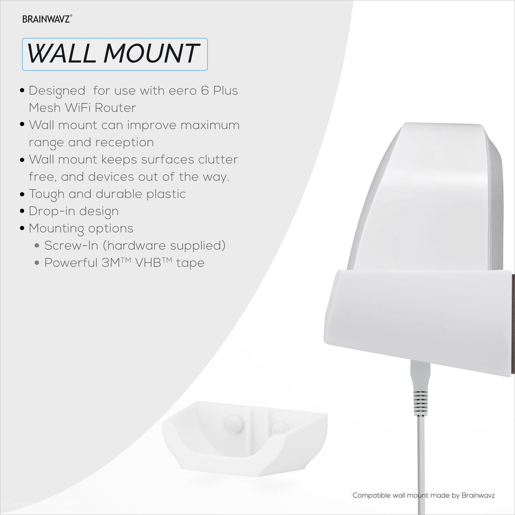 Screwless Wall Mount For EERO 6 Plus Mesh Wifi Router (ONLY WORKS WITH 6 PLUS), Strong VHB Adhesive, Easy to Install, Reduce Interference & Increase Range, Stick On & Screw-in Mounting