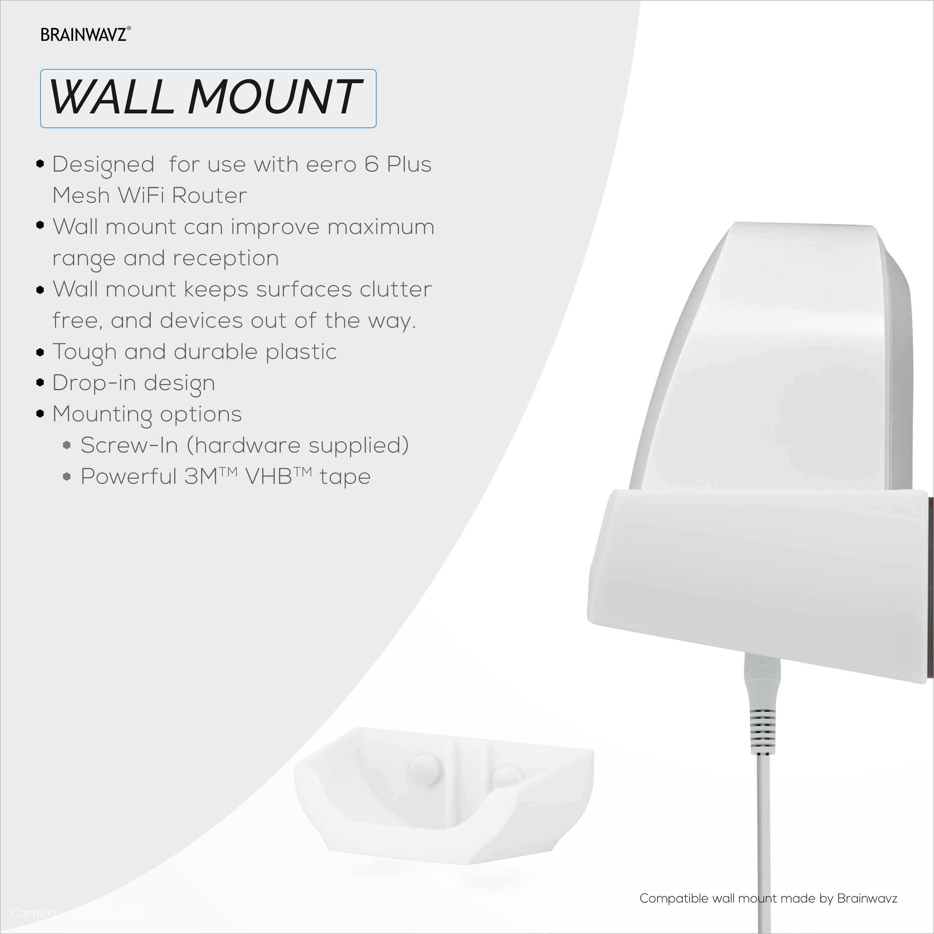 Screwless Wall Mount For EERO 6 Plus Mesh Wifi Router (ONLY WORKS WITH 6 PLUS), Strong VHB Adhesive, Easy to Install, Reduce Interference & Increase Range, Stick On & Screw-in Mounting