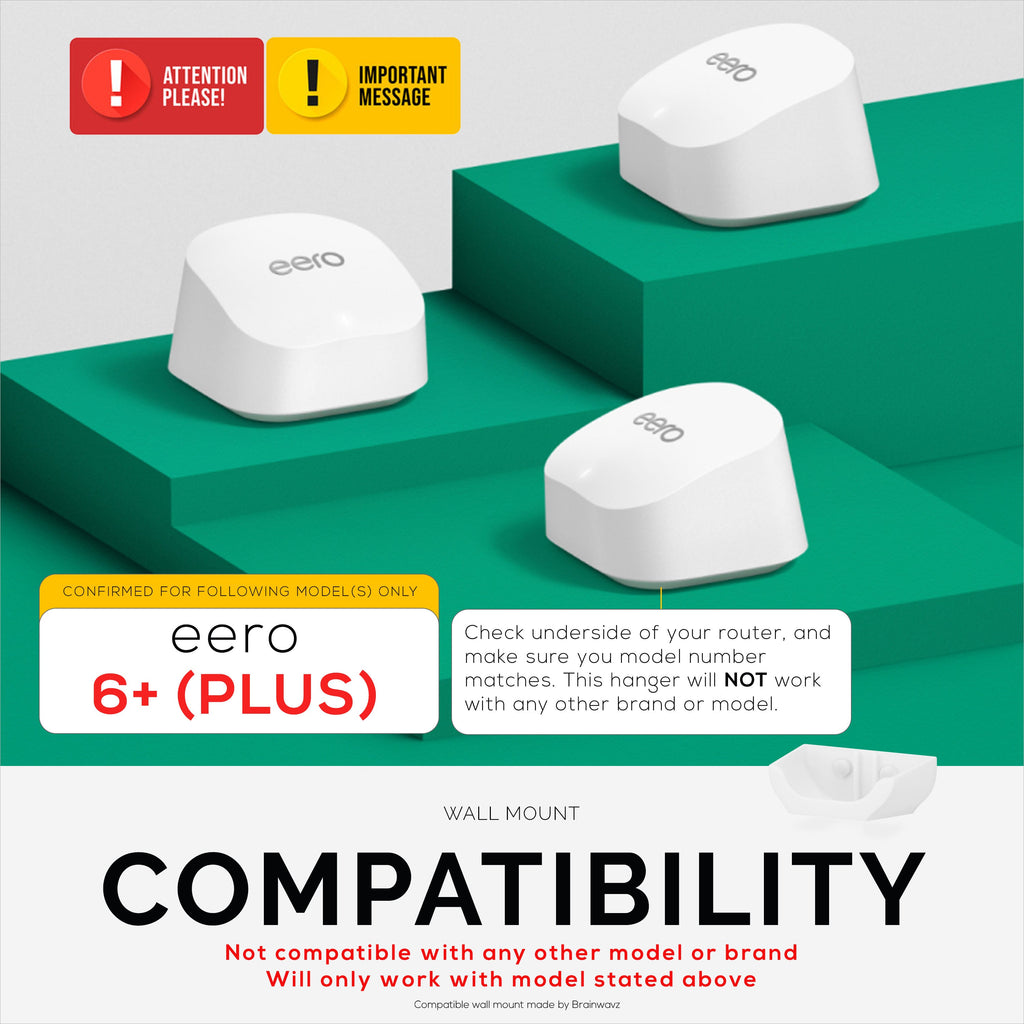 Screwless Wall Mount For EERO 6 Plus Mesh Wifi Router (ONLY WORKS WITH 6 PLUS), Strong VHB Adhesive, Easy to Install, Reduce Interference & Increase Range, Stick On & Screw-in Mounting