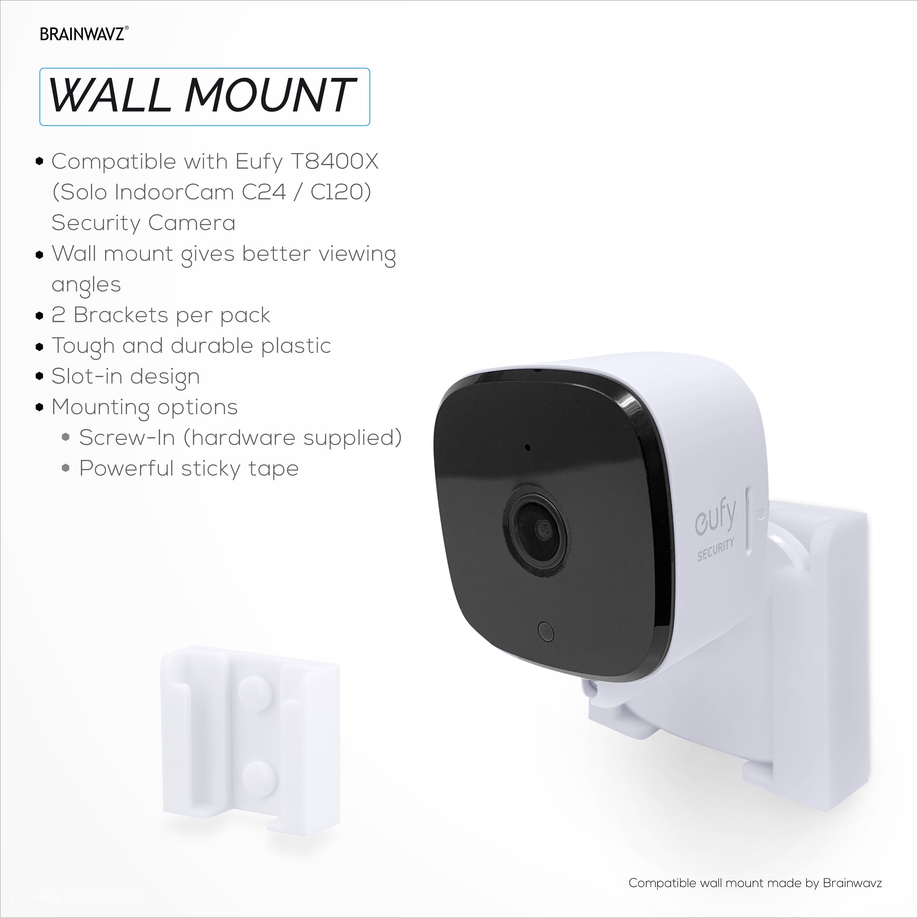 2 Pack Adhesive Wall Mount For Eufy Solo C24 / C120 (T8400X) Security Camera, Stick On & Screw In