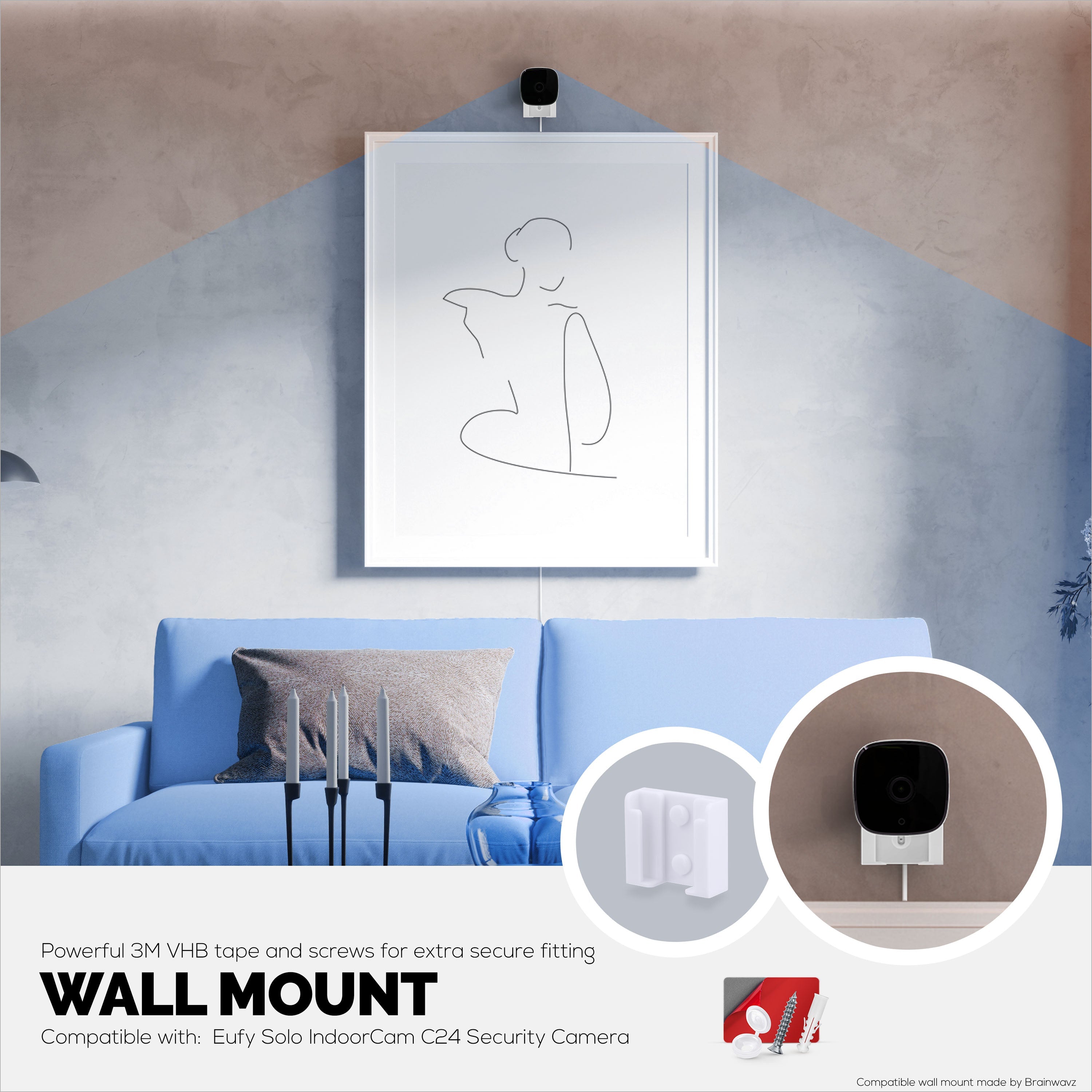 2 Pack Adhesive Wall Mount For Eufy Solo C24 / C120 (T8400X) Security Camera, Stick On & Screw In