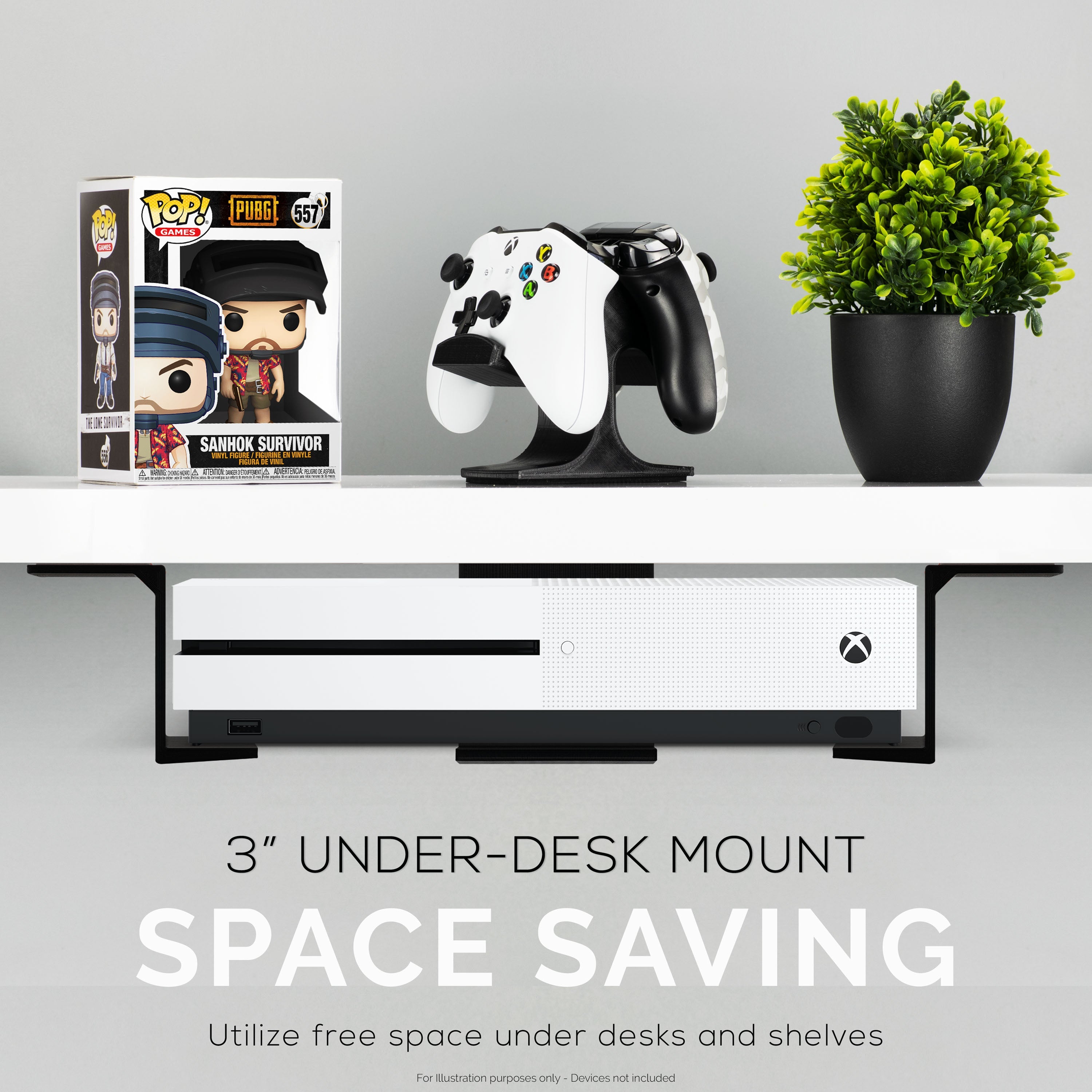 3” Under Desk Laptop & Device Holder Mount, Adhesive & Screw In, Devices upto 3" Like Small Computers Laptops Macbook Surface Keyboard Routers Modems Cable Box Network Switch & More