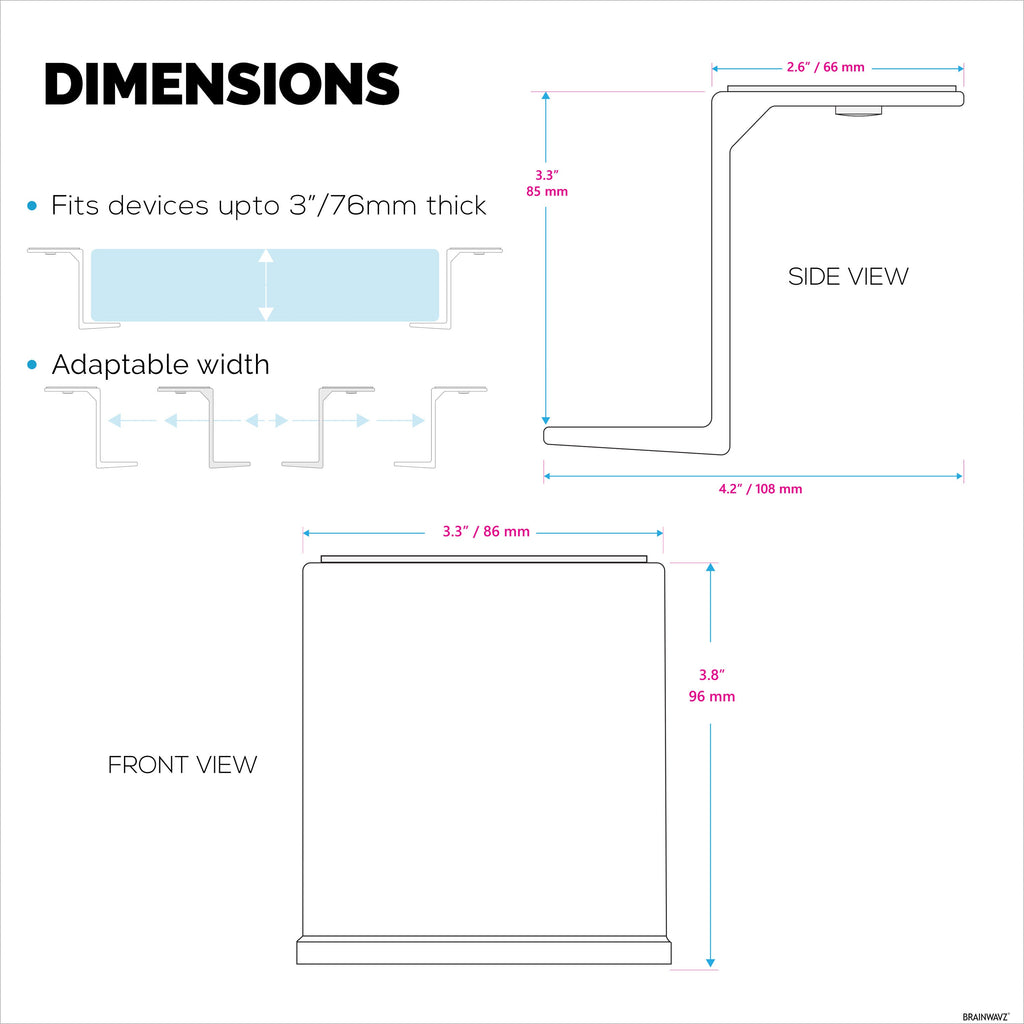 3” Under Desk Laptop & Device Holder Mount, Adhesive & Screw In, Devices upto 3" Like Small Computers Laptops Macbook Surface Keyboard Routers Modems Cable Box Network Switch & More