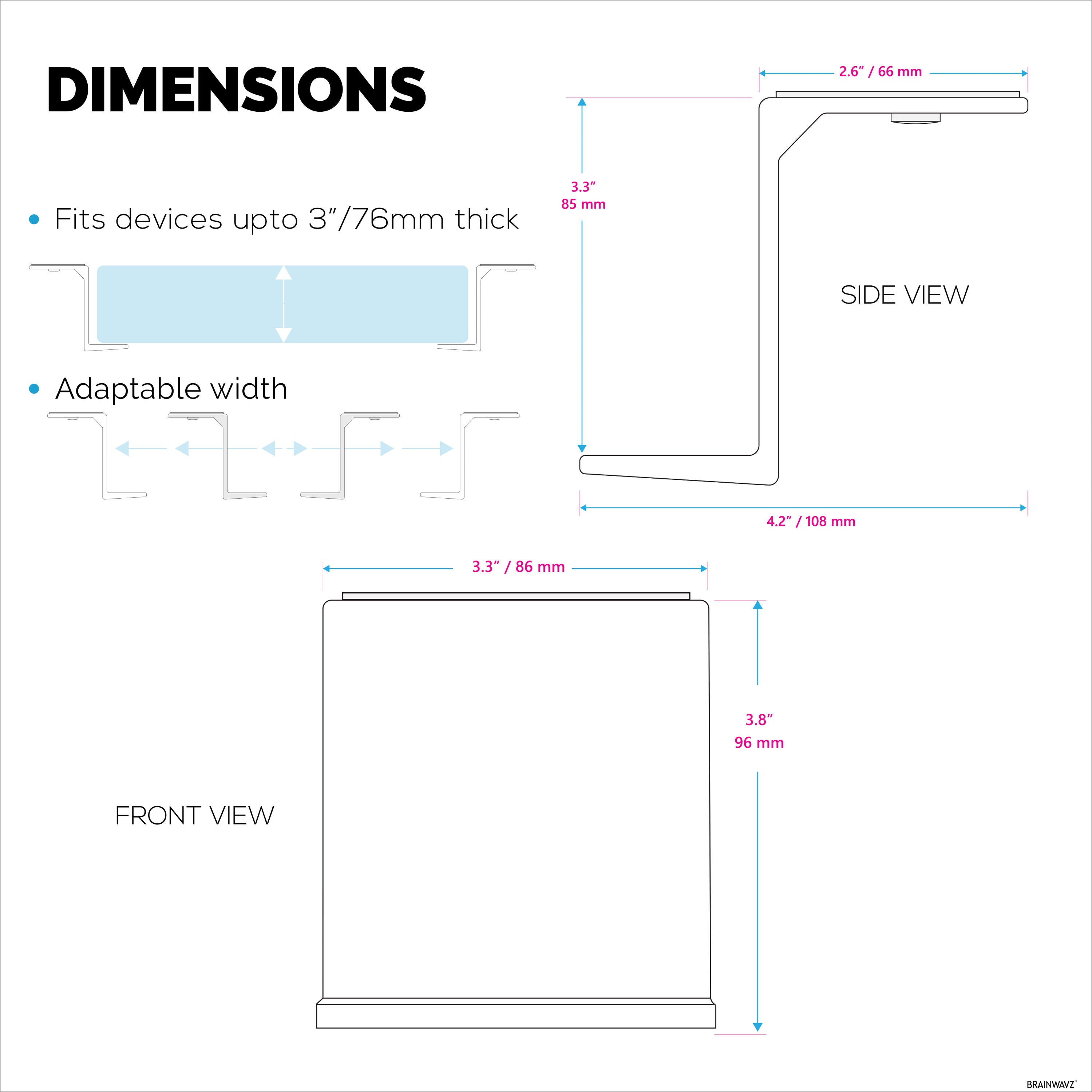 3” Under Desk Laptop & Device Holder Mount, Adhesive & Screw In, Devices upto 3" Like Small Computers Laptops Macbook Surface Keyboard Routers Modems Cable Box Network Switch & More