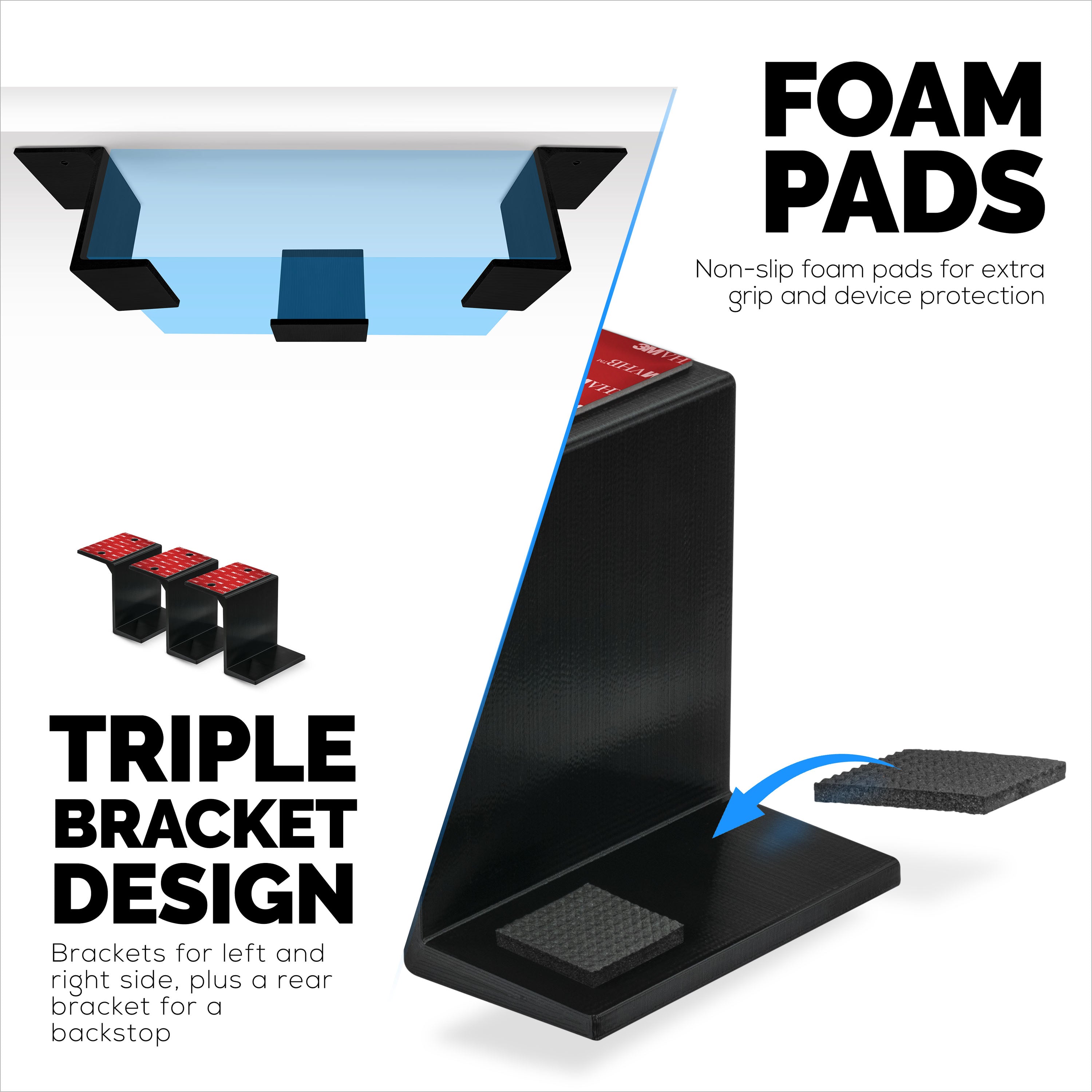 3” Under Desk Laptop & Device Holder Mount, Adhesive & Screw In, Devices upto 3" Like Small Computers Laptops Macbook Surface Keyboard Routers Modems Cable Box Network Switch & More