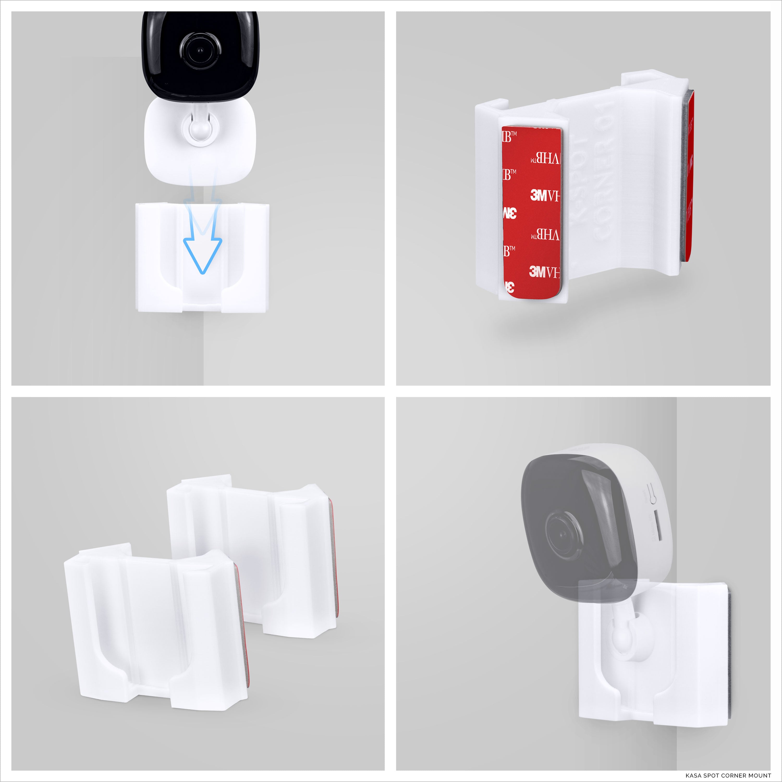 Corner Wall Mount for Kasa Spot KC100, KC105, EC60  (2 Pack) Security Camera - Adhesive Holder, No Hassle Bracket, Strong 3M VHB Tape, No Screws, No Mess Install