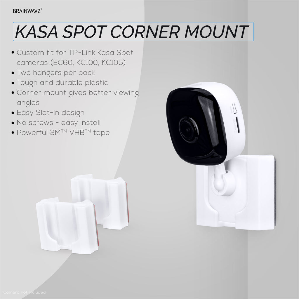 Corner Wall Mount for Kasa Spot KC100, KC105, EC60  (2 Pack) Security Camera - Adhesive Holder, No Hassle Bracket, Strong 3M VHB Tape, No Screws, No Mess Install