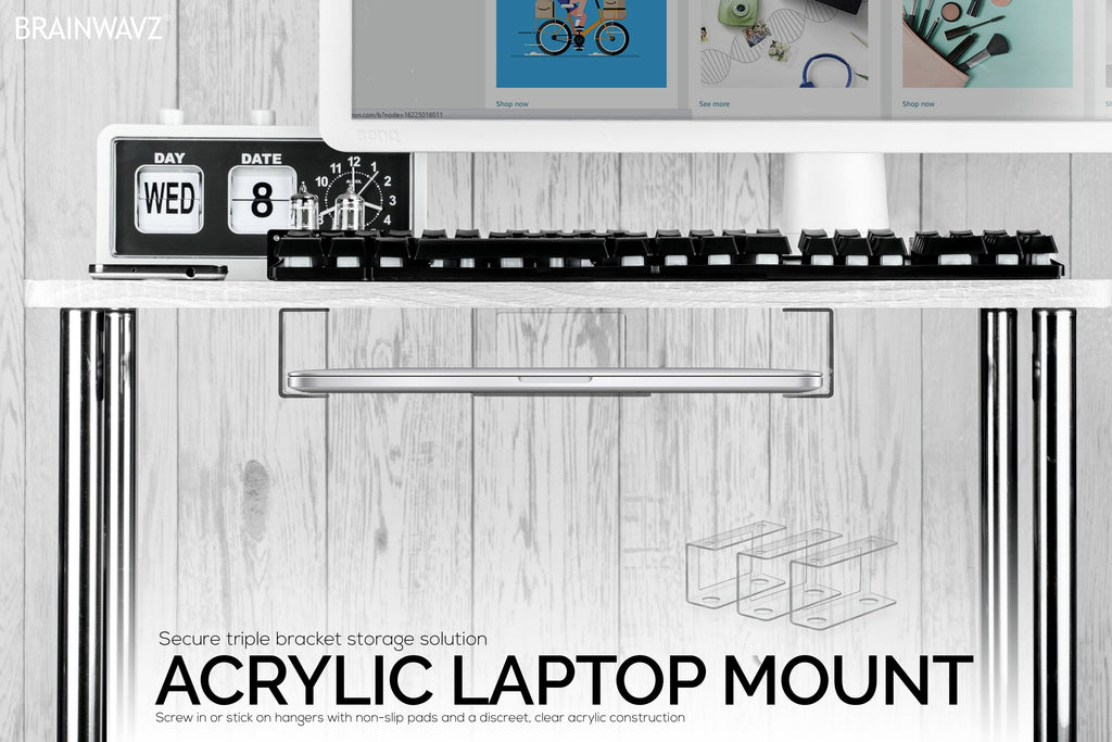 Under Desk Laptop Holder Clear Mount VHB & Screw In Devices like Laptops Macbooks Surface Keyboard Routers Modems Cable Box Network Switch & More