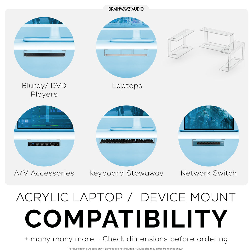 Under Desk Laptop Holder Clear Mount VHB & Screw In Devices like Laptops Macbooks Surface Keyboard Routers Modems Cable Box Network Switch & More