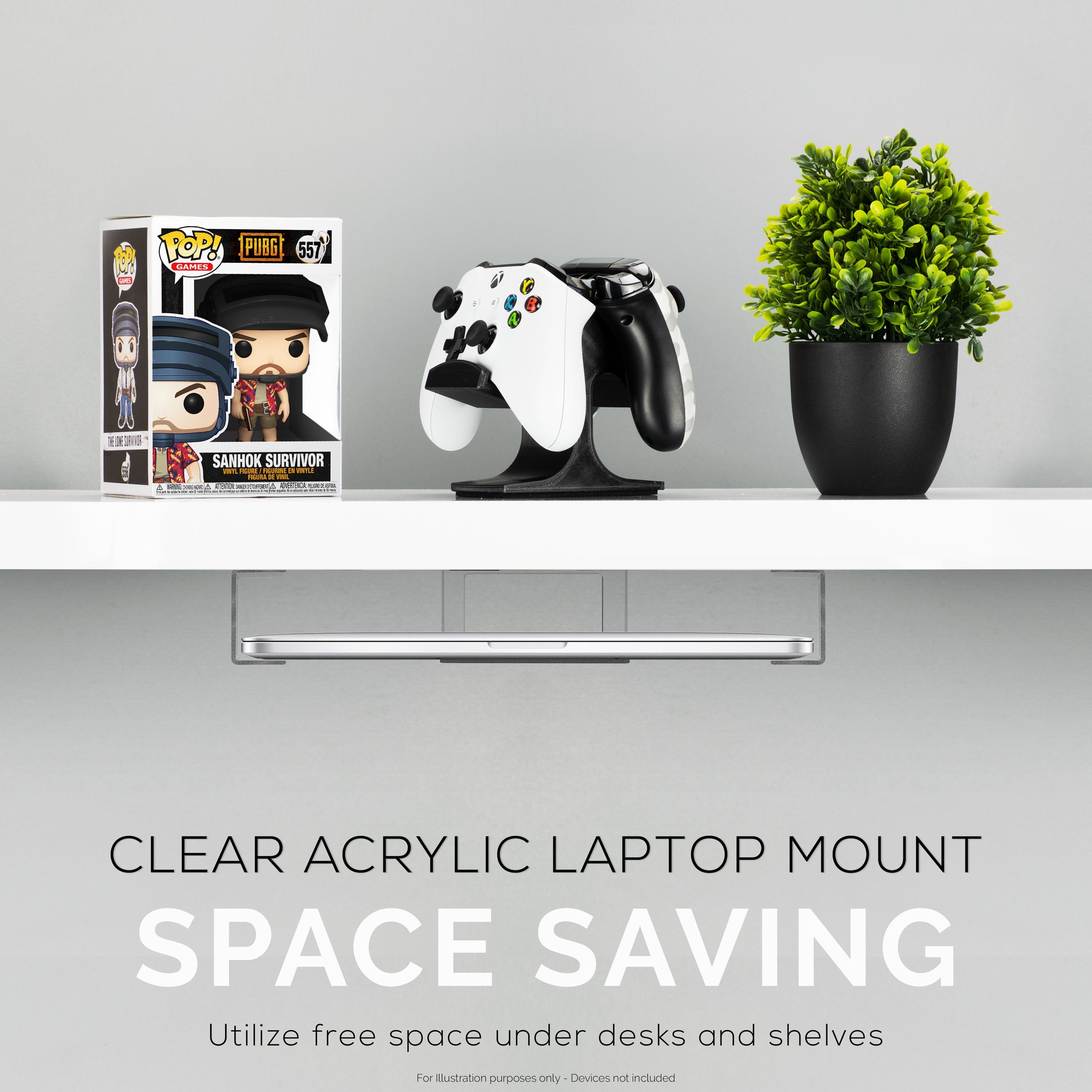 Under Desk Laptop Holder Clear Mount VHB & Screw In Devices like Laptops Macbooks Surface Keyboard Routers Modems Cable Box Network Switch & More