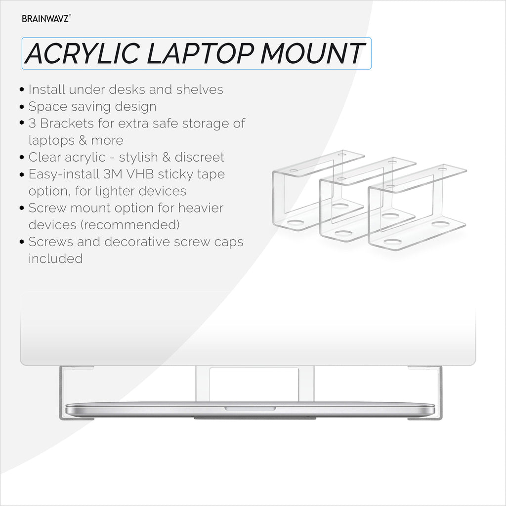 Under Desk Laptop Holder Clear Mount VHB & Screw In Devices like Laptops Macbooks Surface Keyboard Routers Modems Cable Box Network Switch & More
