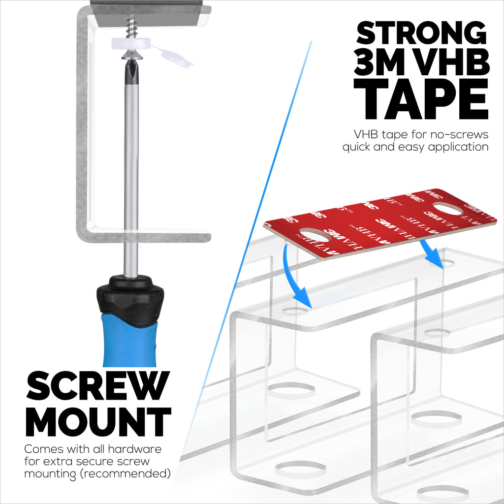 Under Desk Laptop Holder Clear Mount VHB & Screw In Devices like Laptops Macbooks Surface Keyboard Routers Modems Cable Box Network Switch & More