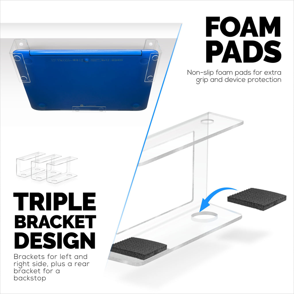 Under Desk Laptop Holder Clear Mount VHB & Screw In Devices like Laptops Macbooks Surface Keyboard Routers Modems Cable Box Network Switch & More