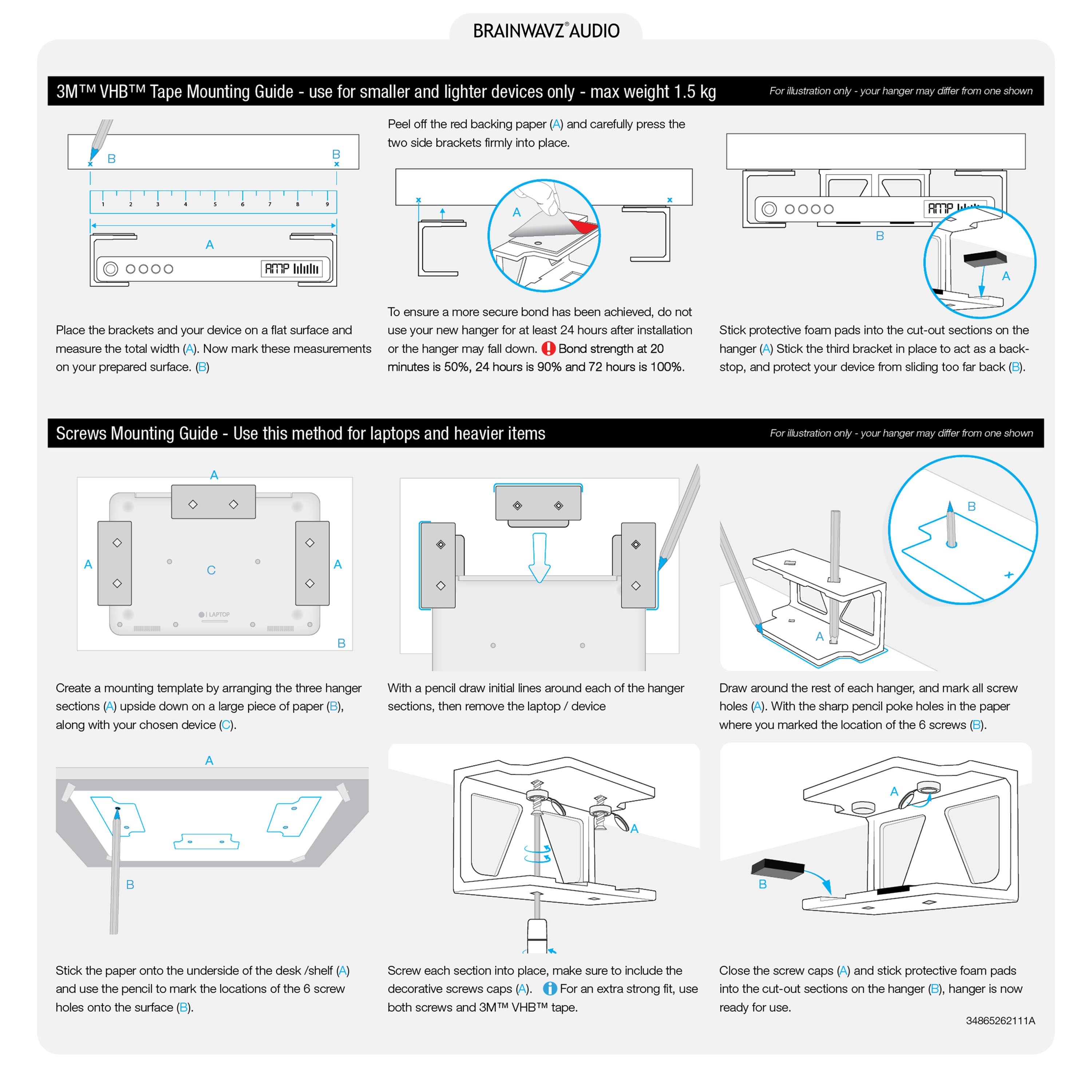 Under Desk Laptop Holder Clear Mount VHB & Screw In Devices like Laptops Macbooks Surface Keyboard Routers Modems Cable Box Network Switch & More