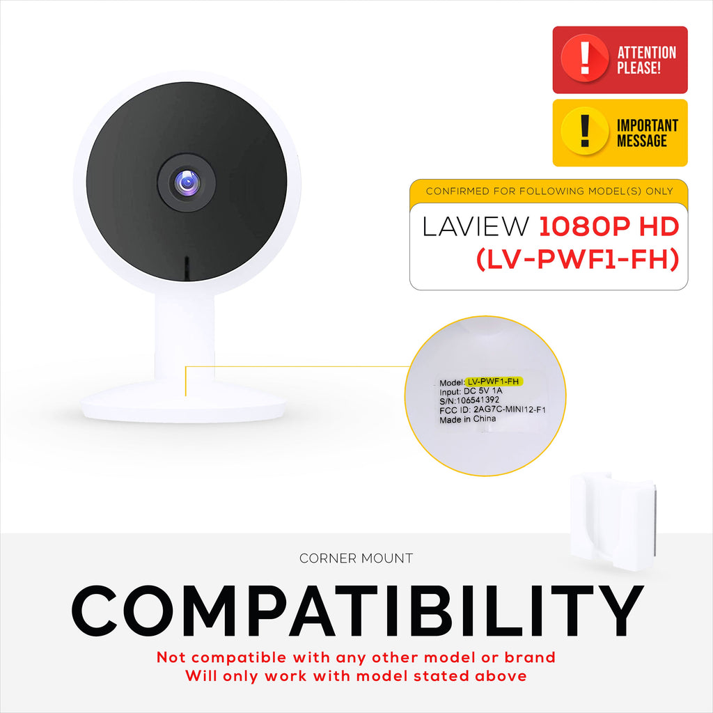 Corner Wall Mount for LaView LV-PWF1 1080P HD Indoor Camera, Adhesive Security Cam Holder Bracket, Reduce Blind Spots & Clutter, Adhesive & Screw-In