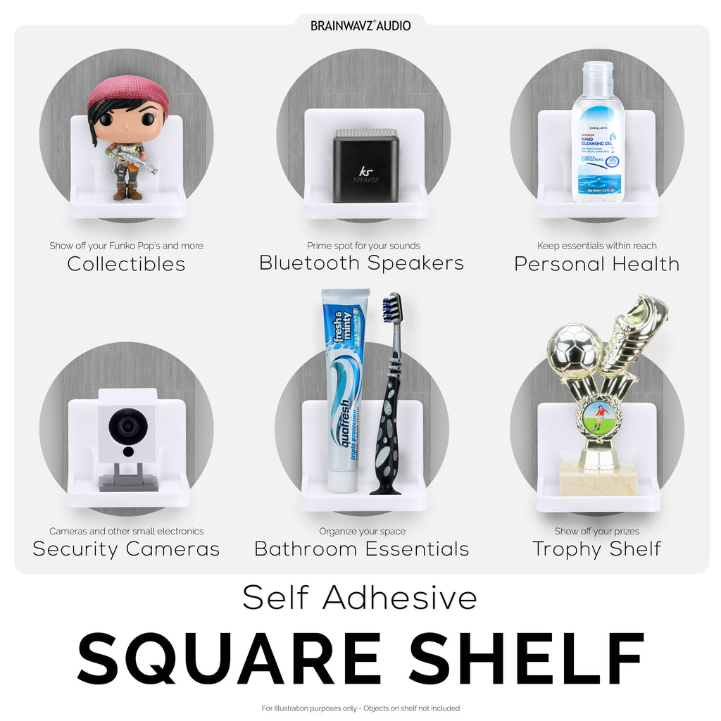 Adhesive Small Square Floating Shelf for Security Cameras, Baby Monitors, Speakers, Plants & More