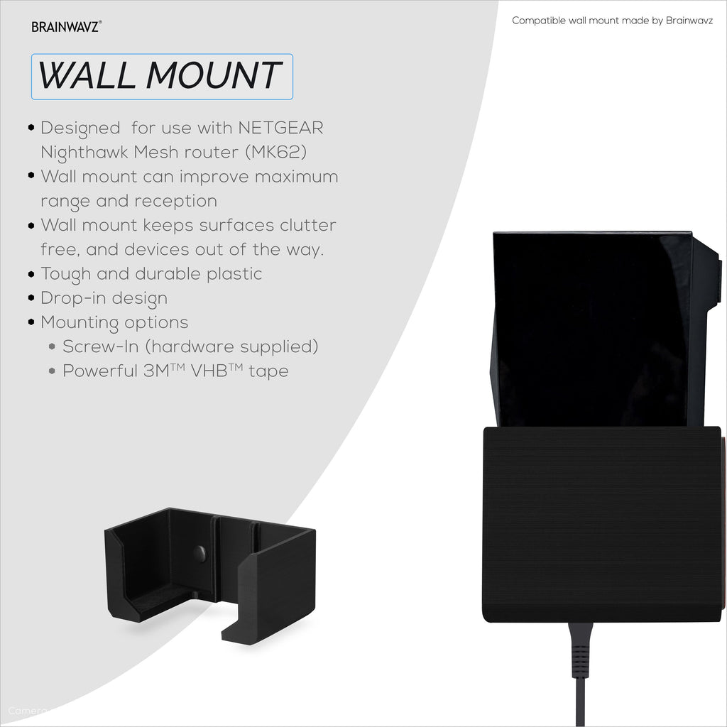 Screwless Wall Mount For Netgear Nighthawk MK62 Router, Strong VHB Adhesive, Easy to Install Holder, Reduce Interference & Increase Range, Stick On & Screw-in Mounting
