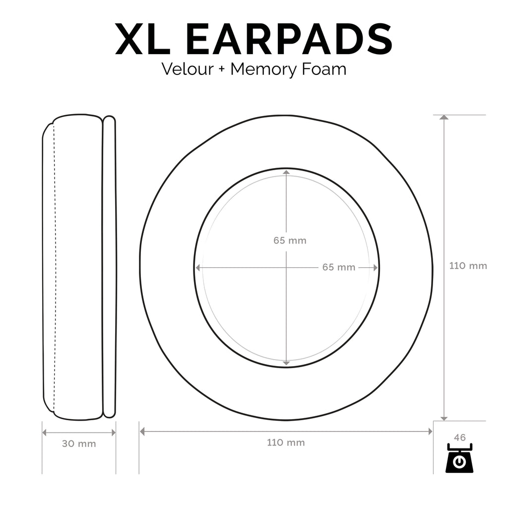 Headphone Memory Foam Earpads - XL Size - Velour