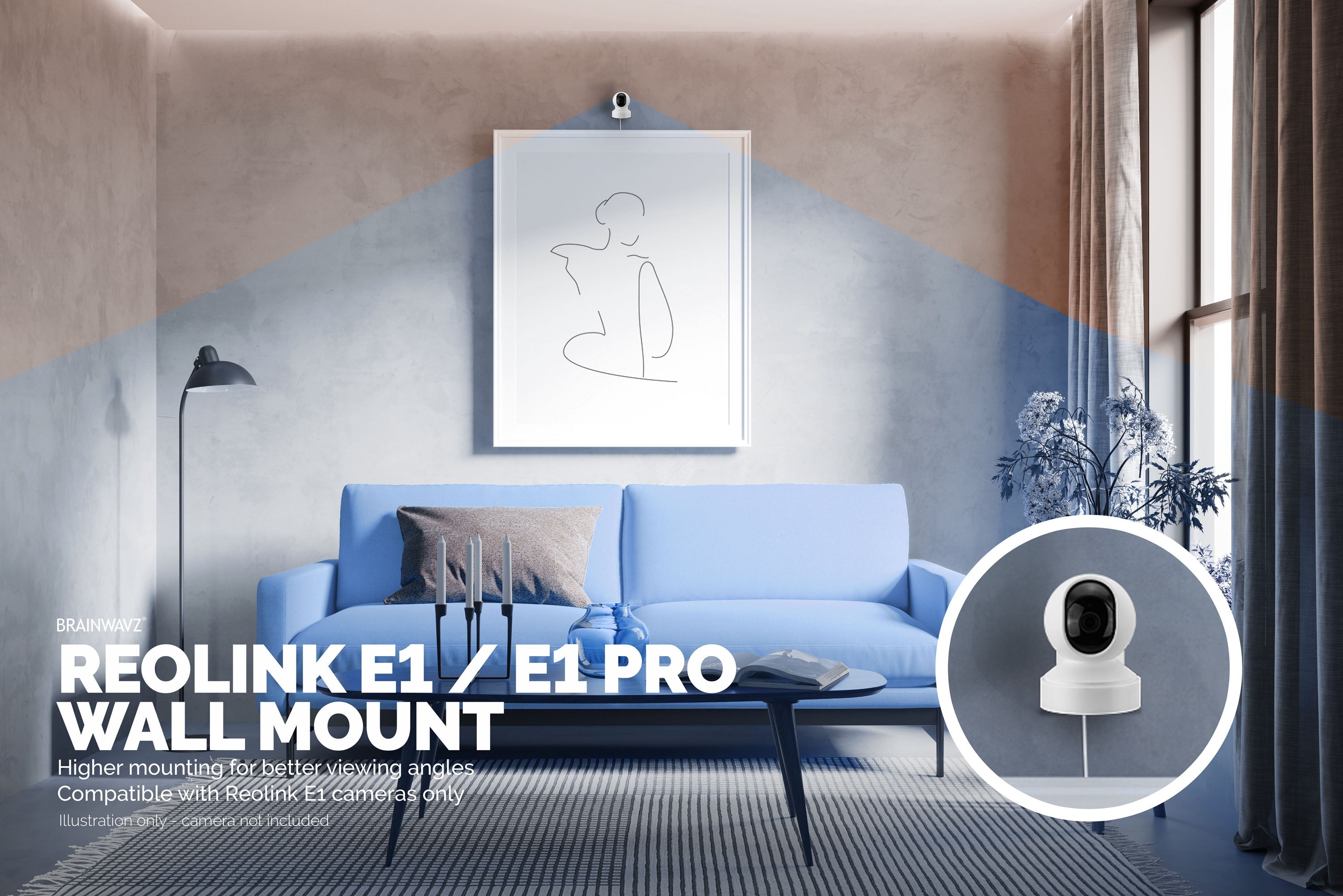 Reolink E1 Wall Mount, Works with E1 & E1 Pro Cameras, Adhesive Holder, Easy to Install