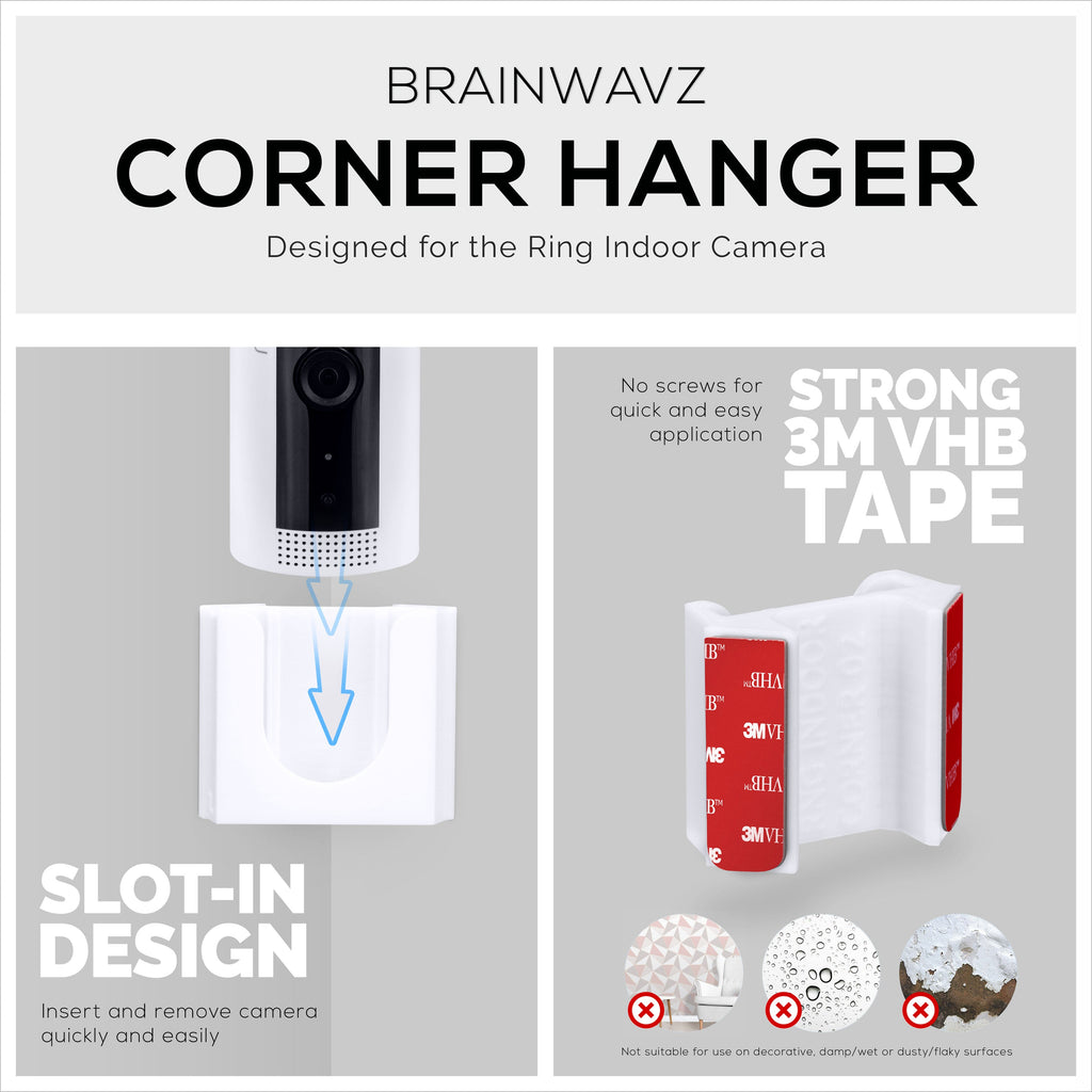 Corner Wall Mount For Ring Indoor (2 Pack) Security Camera - Adhesive Holder, No Hassle Bracket, Strong 3M VHB Tape, No Screws, No Mess Install