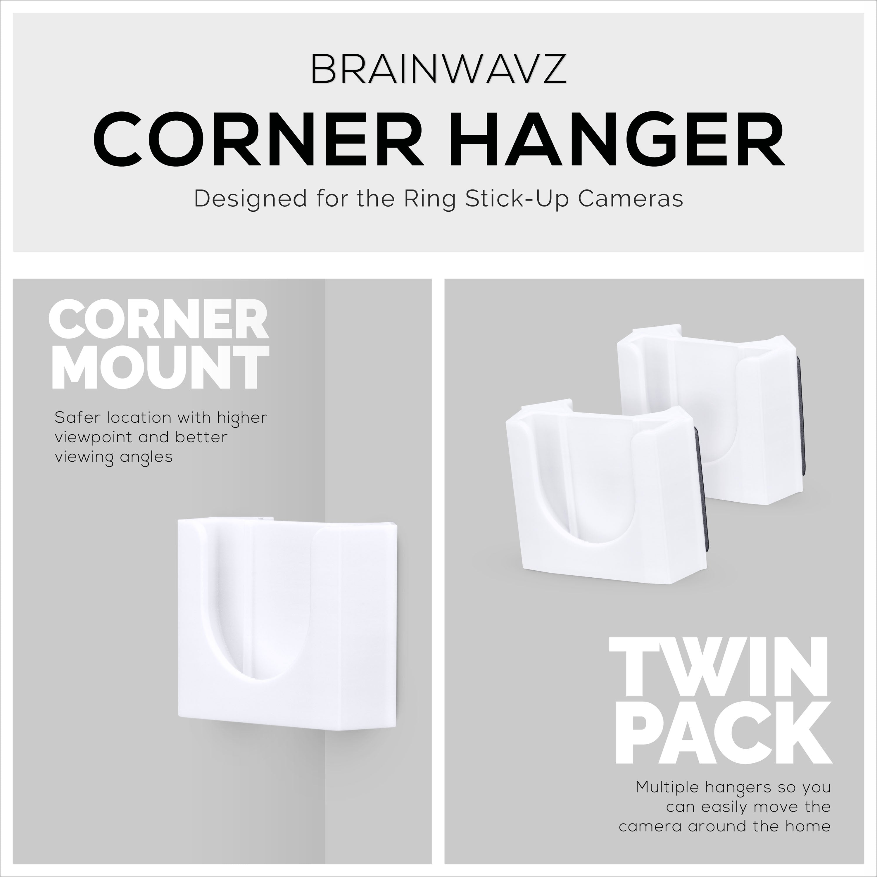 Corner Wall Mount For Ring Stick Up Cam (2 Pack) Security Camera (Battery, Wired & Solar Versions) - Adhesive Holder, No Hassle Bracket, No Screws, No Mess Install