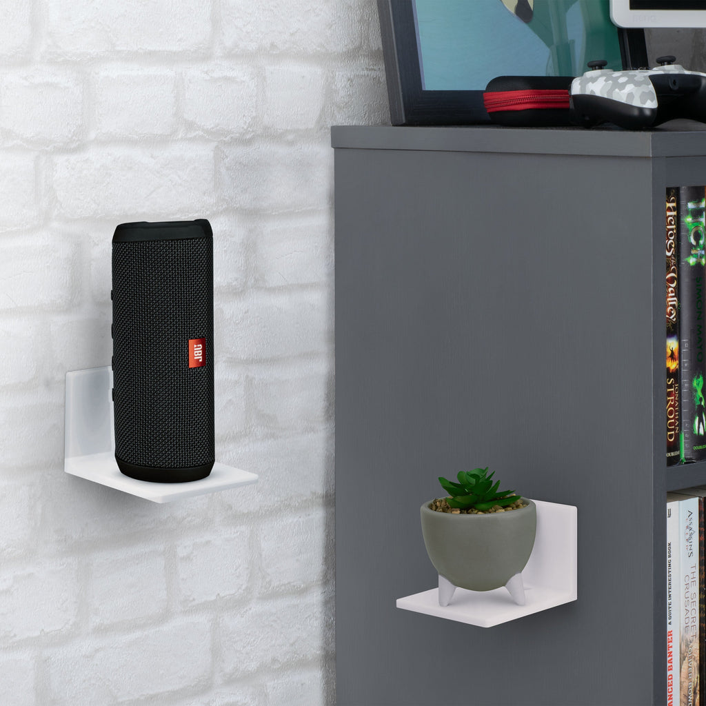 3.5” Small Floating Shelf Speaker & Camera Stand, Self Adhesive, No Screws Wall Mount For Cameras Baby Monitors Webcams