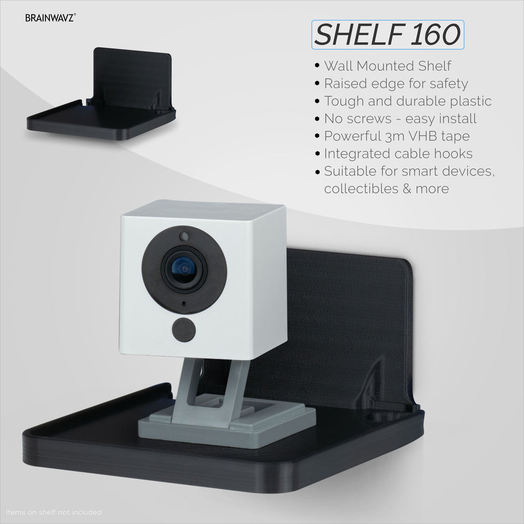 Adhesive Floating Small Shelf (160) Wall Mounted with Cable Management - Easy To Install, No Mess