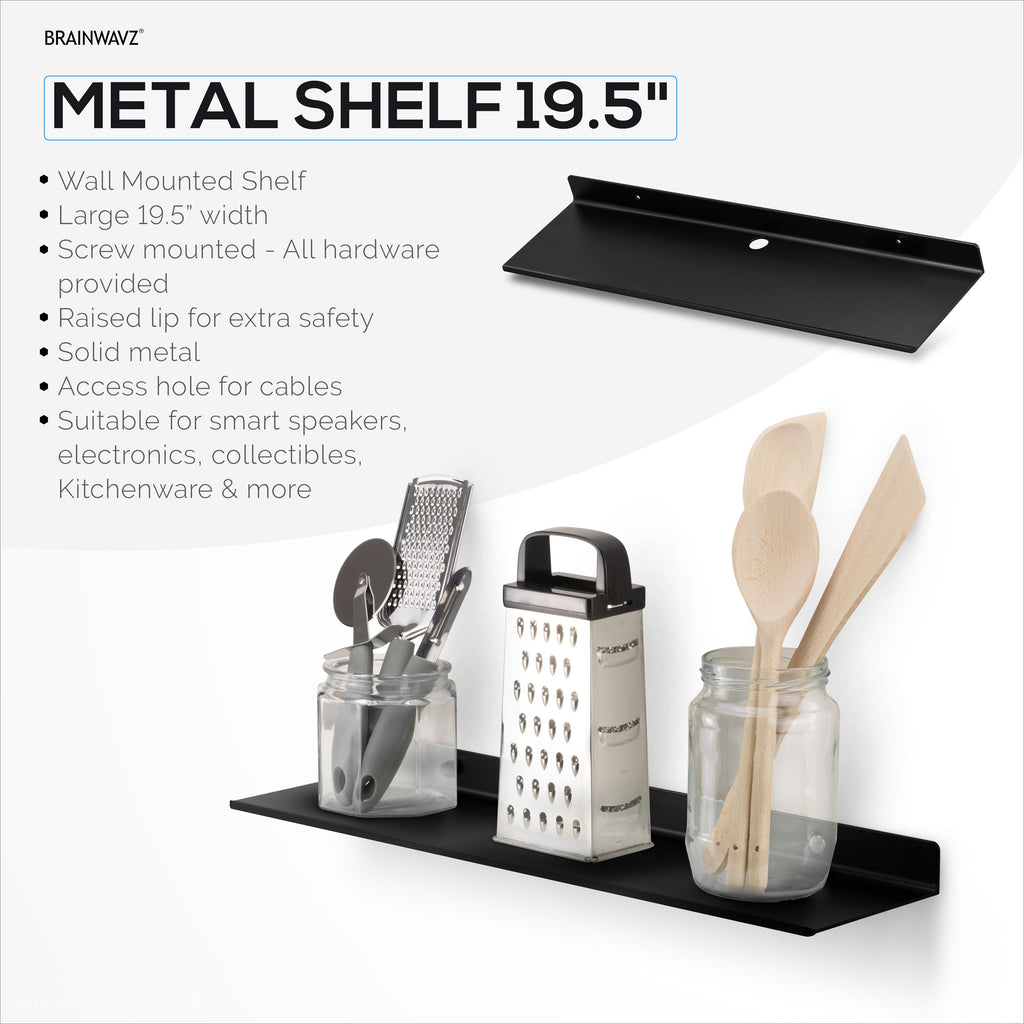 2-Pack 19.5" Floating Universal Metal Wall Shelf for Books, Organizer, Speakers, Plants, Cameras, Books, Decor Display, Storage, Routers & More