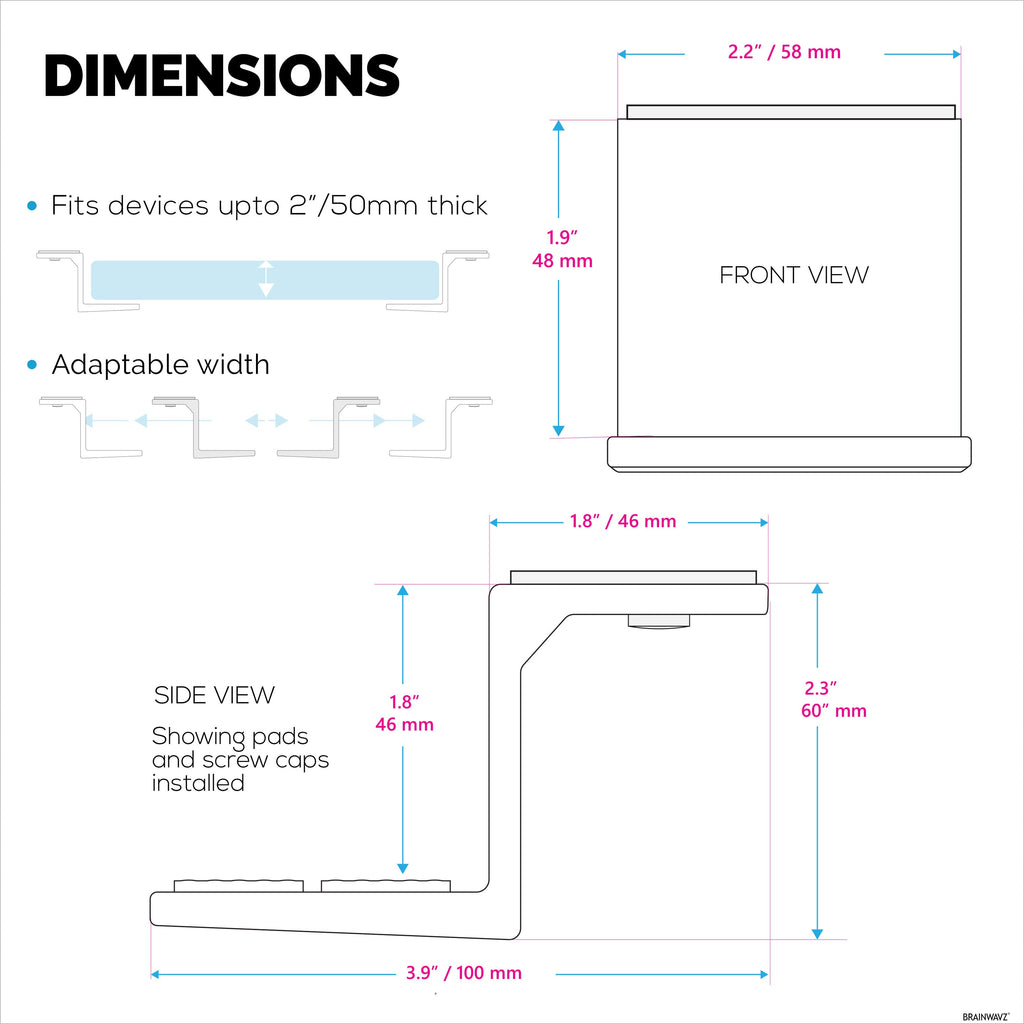 Adhesive Under Desk Laptop Holder Mount, Upto 1.9” / 48mm Thick, For Laptops Macbook Routers Surface iPads Tablets & More