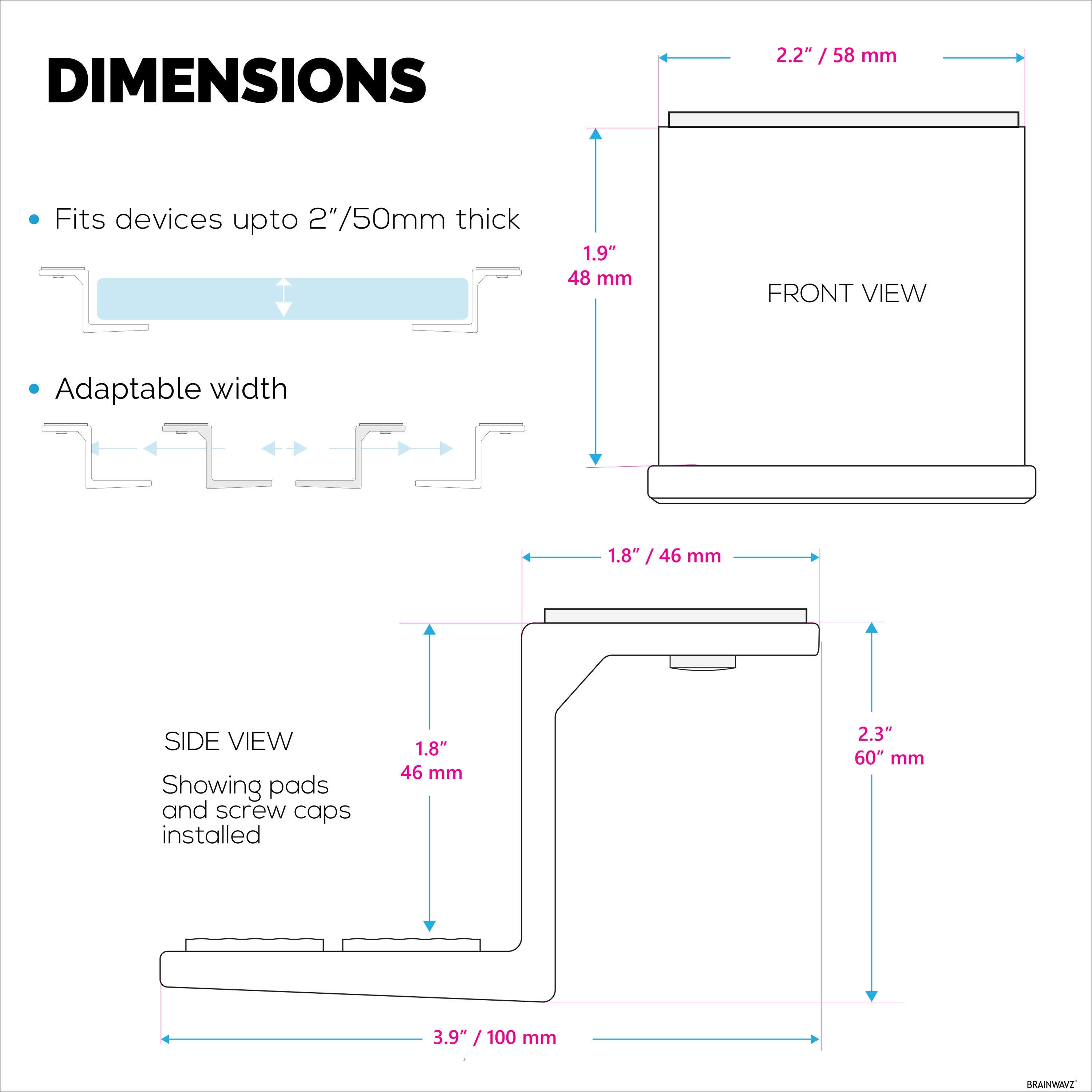 Adhesive Under Desk Laptop Holder Mount, Upto 1.9” / 48mm Thick, For Laptops Macbook Routers Surface iPads Tablets & More