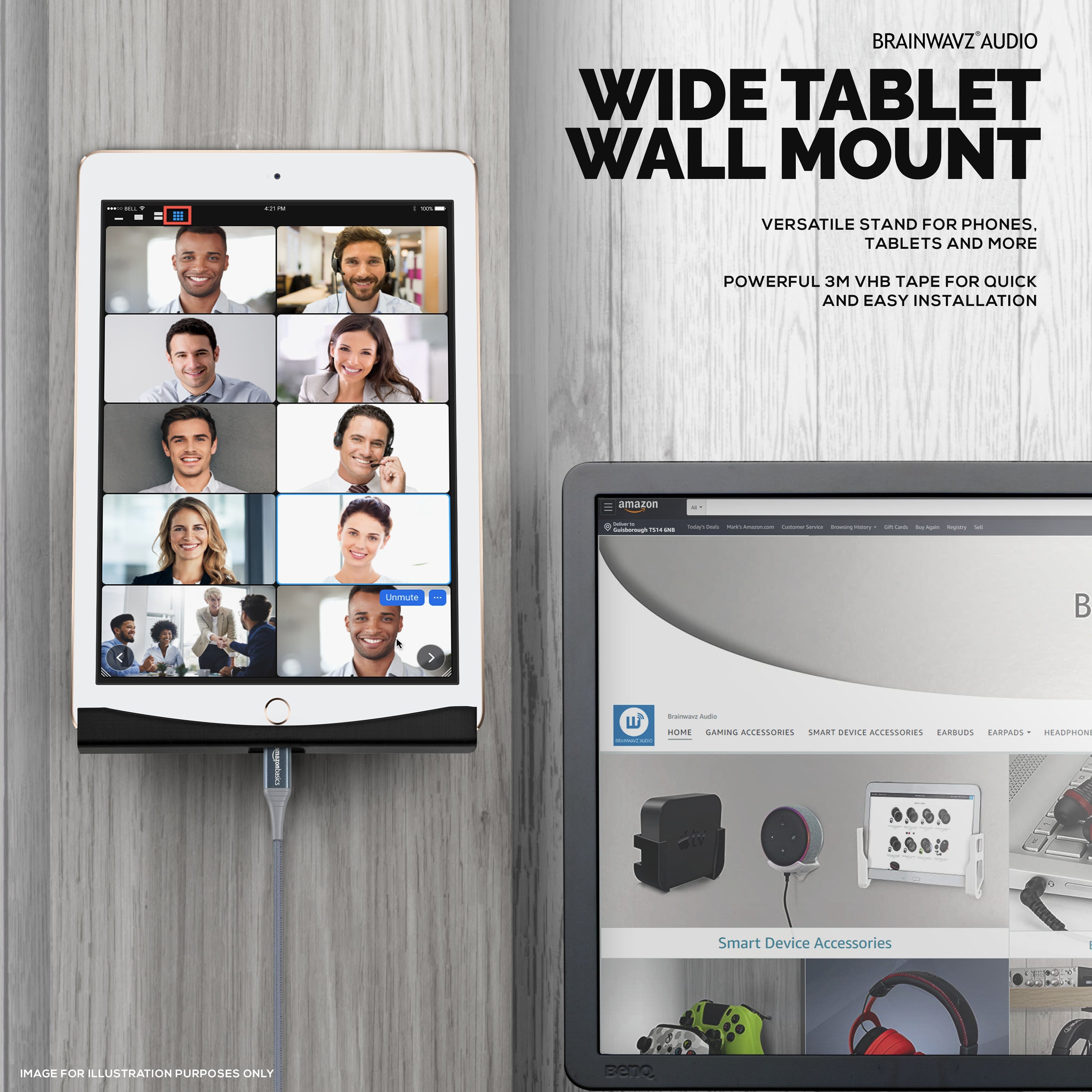 Adhesive Wall Mounted iPad and Android Tablet Stand Hanger - TM03