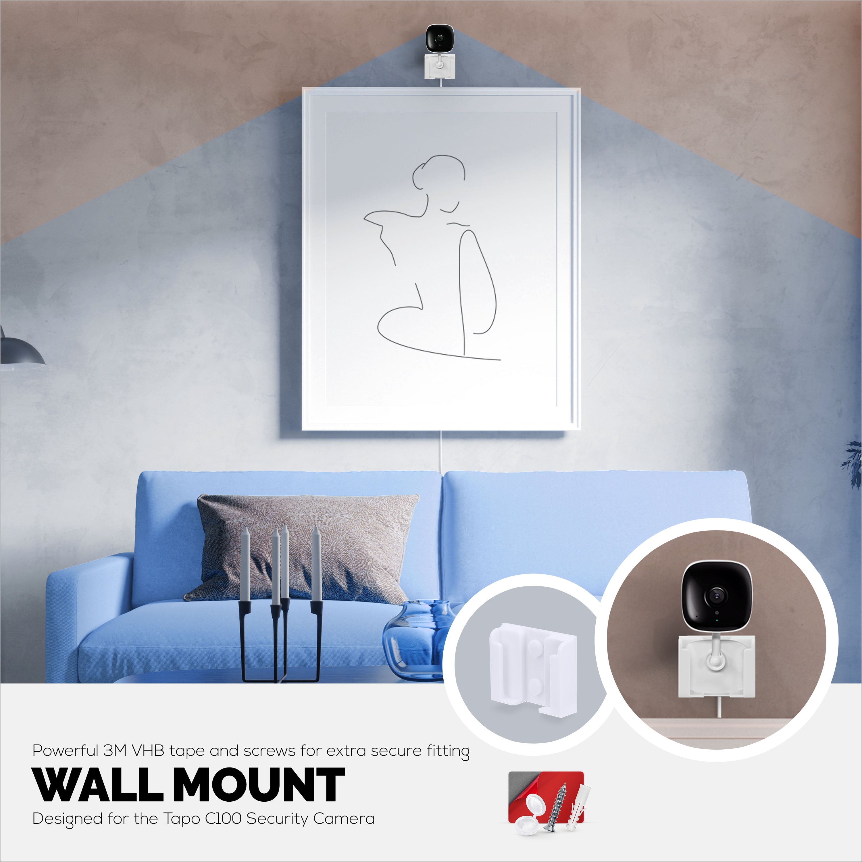 2 Pack Adhesive Wall Mount For C100 TP-Link Tapo Camera, Easy To Install Holder, No Mess, Reduce Blind Spots & Improved Viewing, Stick On & Screw In Installation