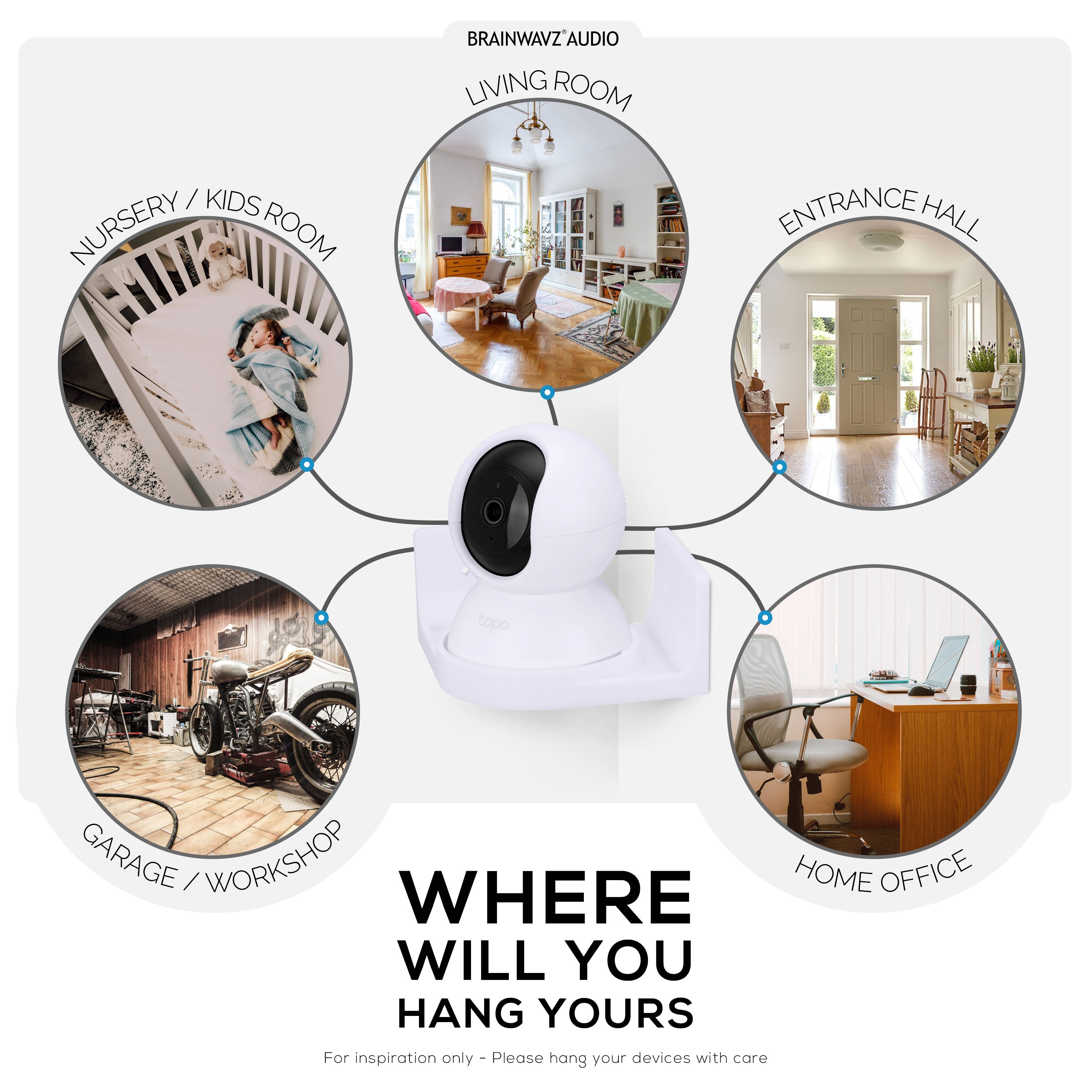 Corner Wall Mount for Tapo Pan/Tilt C200/C210 Pet & Baby Indoor Camera, Security Camera Holder Bracket, Reduce Blind Spots & Clutter, Adhesive & Screw-In Mounting
