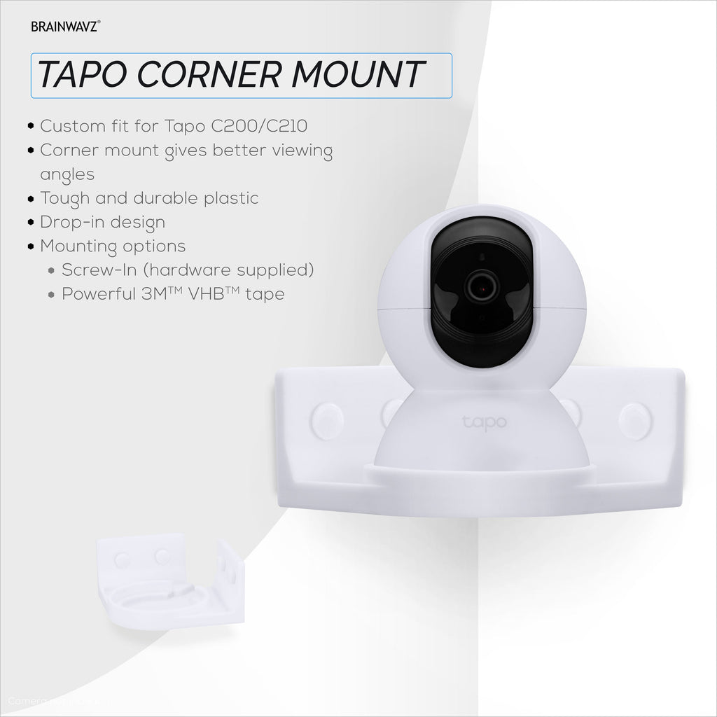 Corner Wall Mount for Tapo Pan/Tilt C200/C210 Pet & Baby Indoor Camera, Security Camera Holder Bracket, Reduce Blind Spots & Clutter, Adhesive & Screw-In Mounting