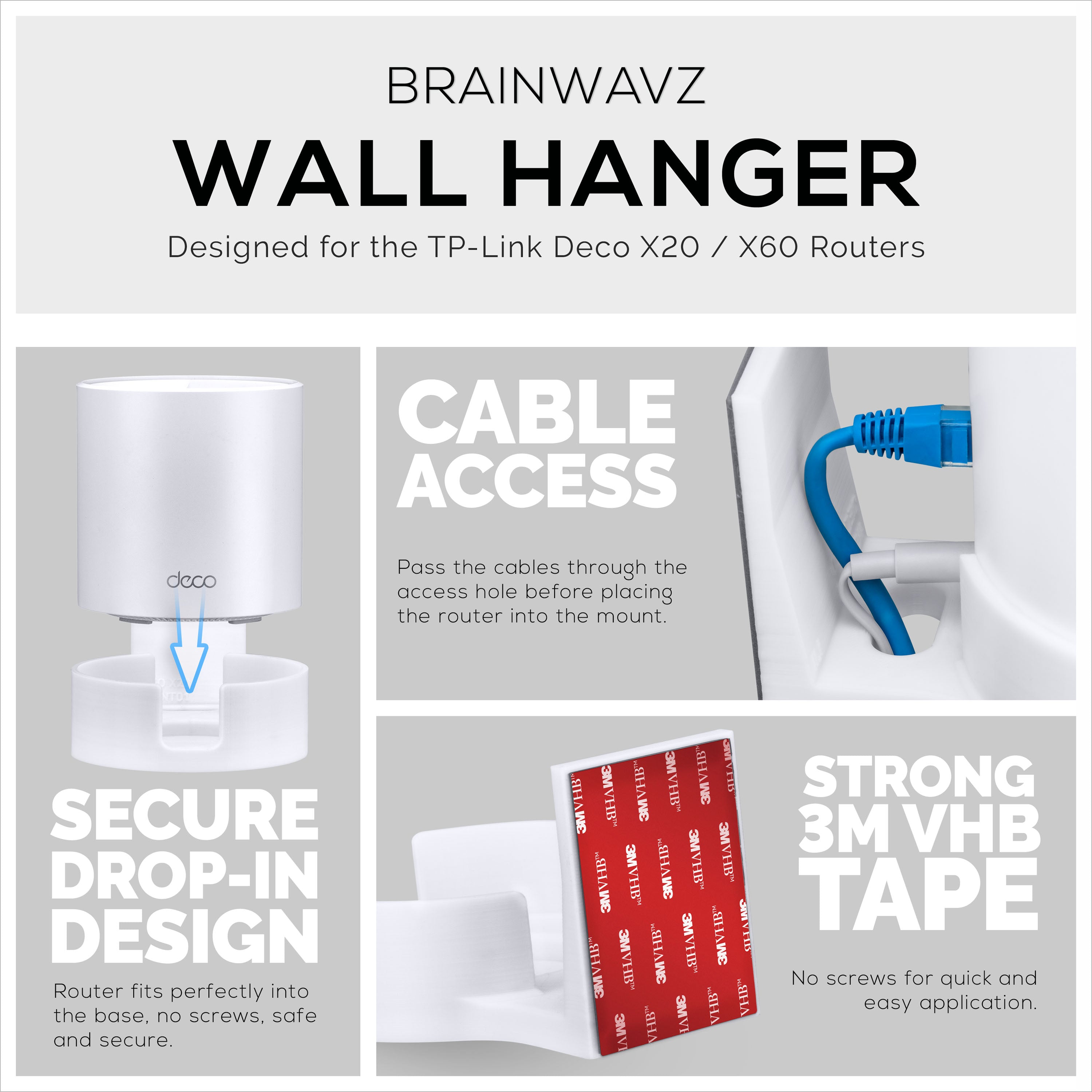 TP-Link Deco X15, X20, X50, X55 & X60 Adhesive Wall Mount Holder - Easy To Install