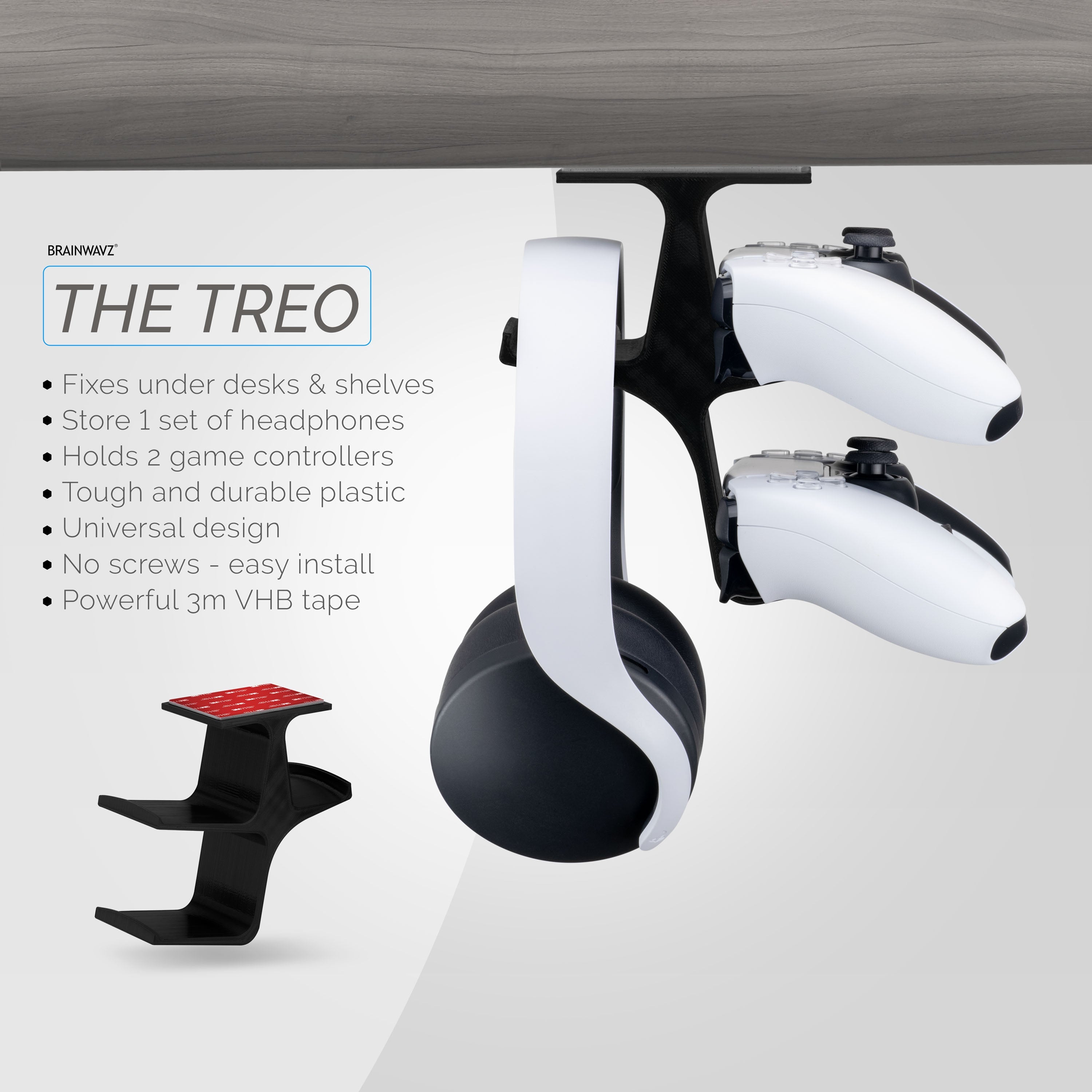 The Treo - Under Desk Dual Controller & Headphone Hanger