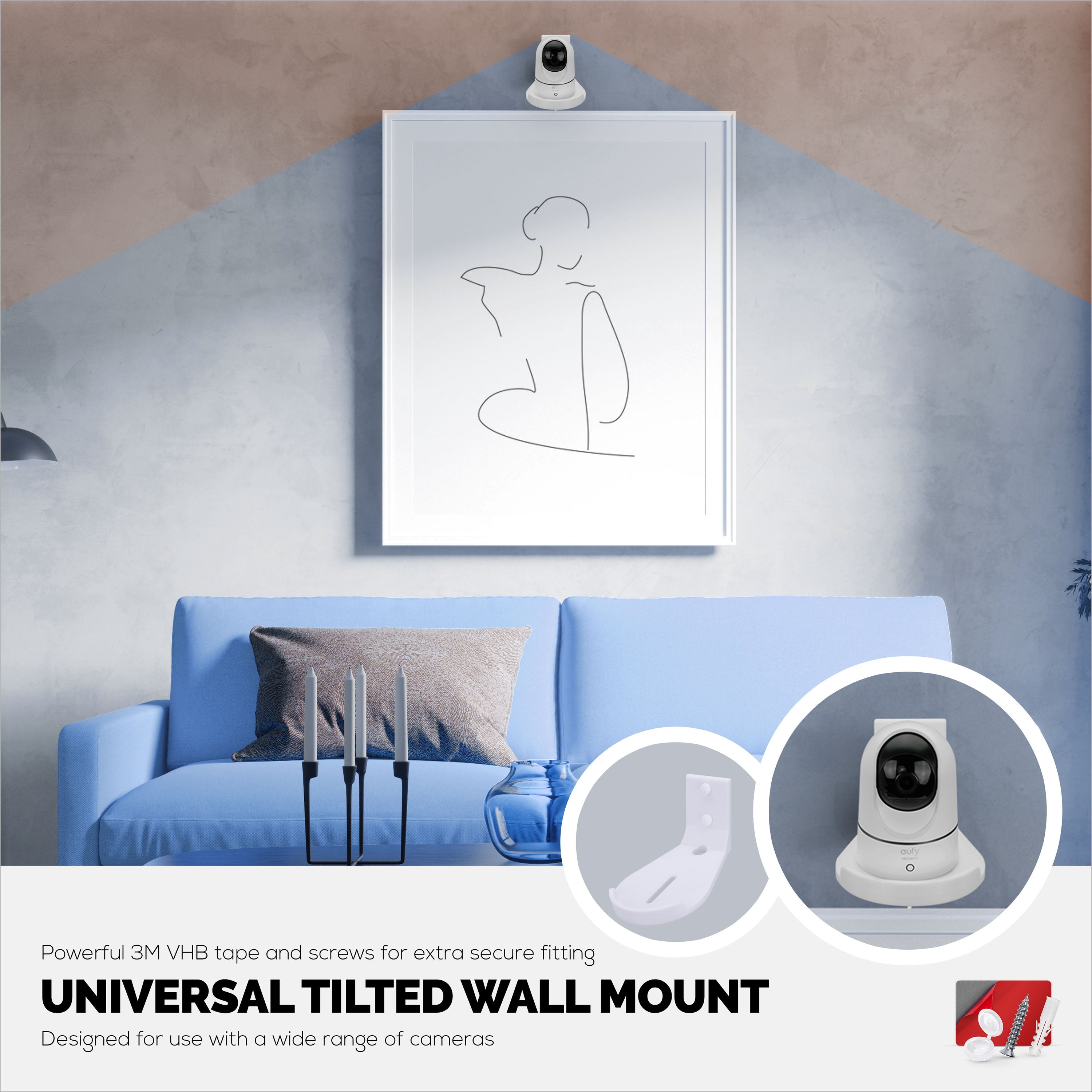 Tilted Baby Monitor & Security Camera Wall Mount Holder for Eufy, Wyze, Wansview, Blink, TP Link, Ring & More - Adhesive & Screw-In Mounting, Easy to Install Holder Bracket, Reduce Blind Spots & Clutter (W07)