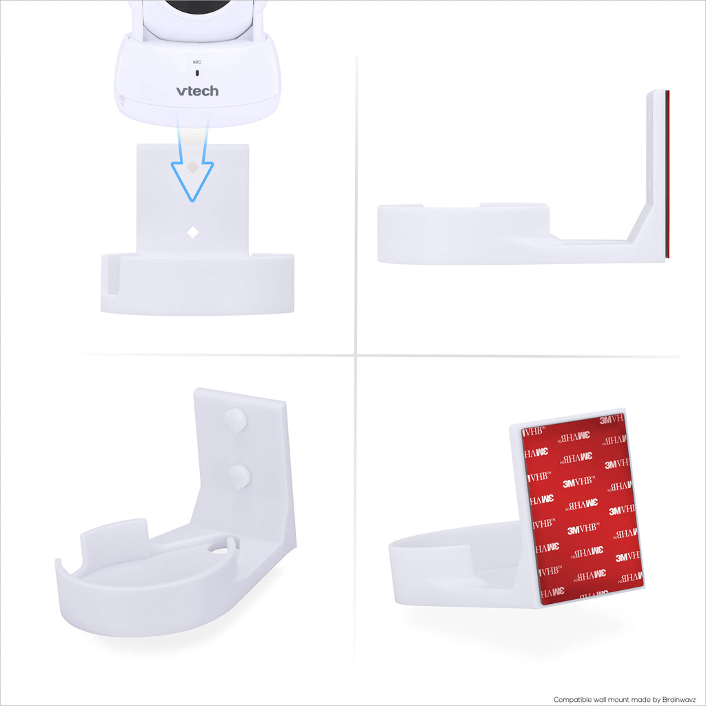 Drill Free Wall Mount For VTech ‎VM923 Camera, Easy To Install Holder with Strong Adhesive, No Mess, Reduces Blind Spots & Clutter