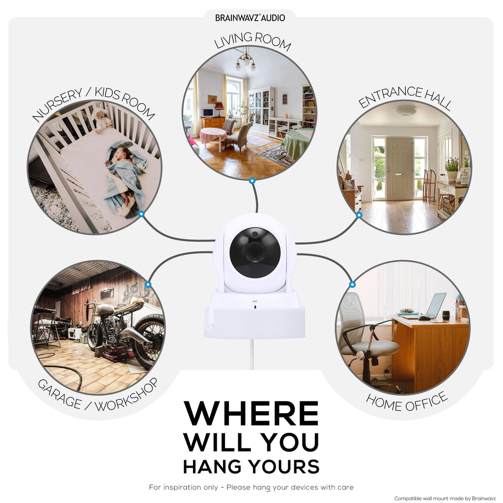 Drill Free Wall Mount For VTech ‎VM923 Camera, Easy To Install Holder with Strong Adhesive, No Mess, Reduces Blind Spots & Clutter
