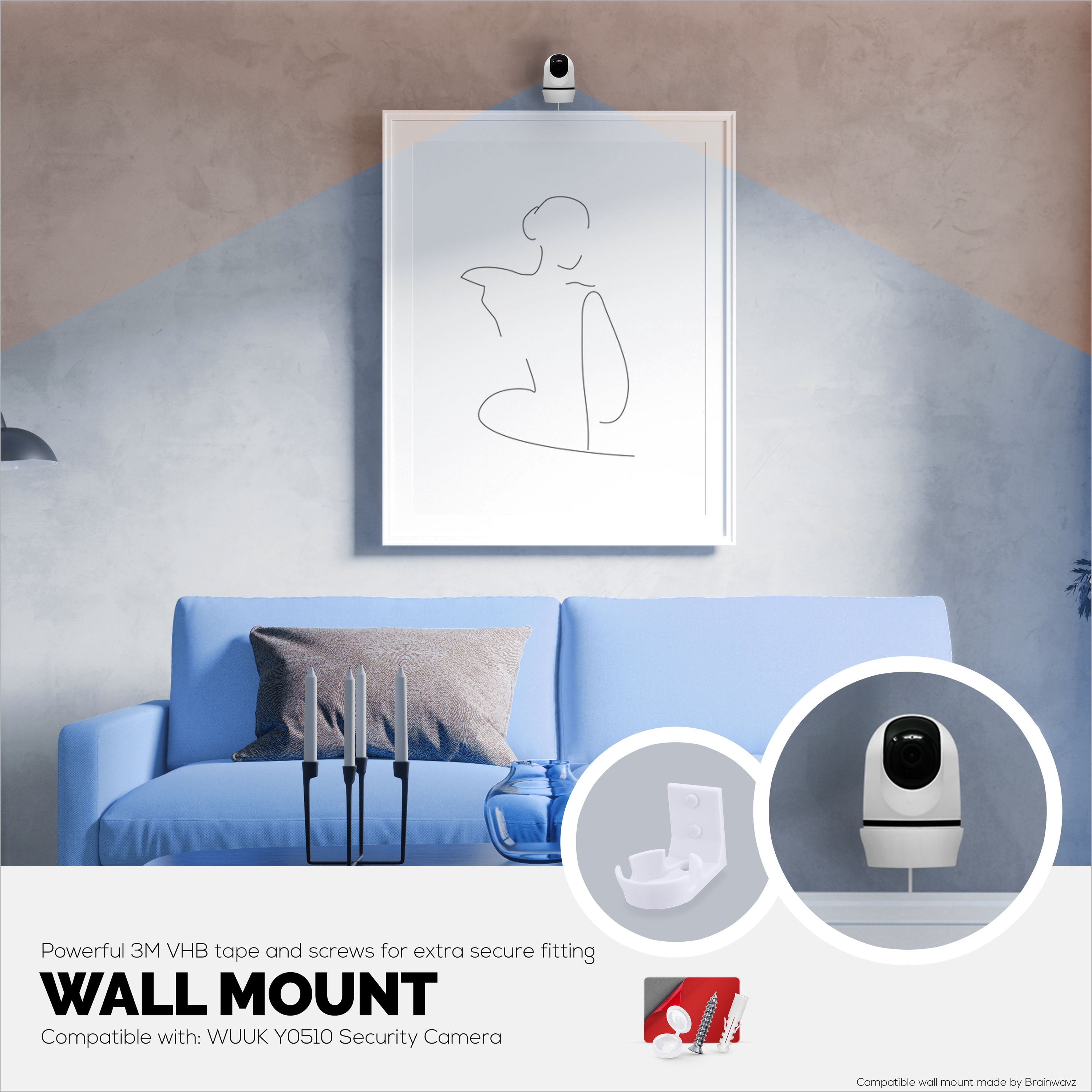 Wall Mount Compatible with WUUK Y0510 Security Camera - Adhesive & Screw for In Easy Installation, Reduce Blind Spots & Clutter