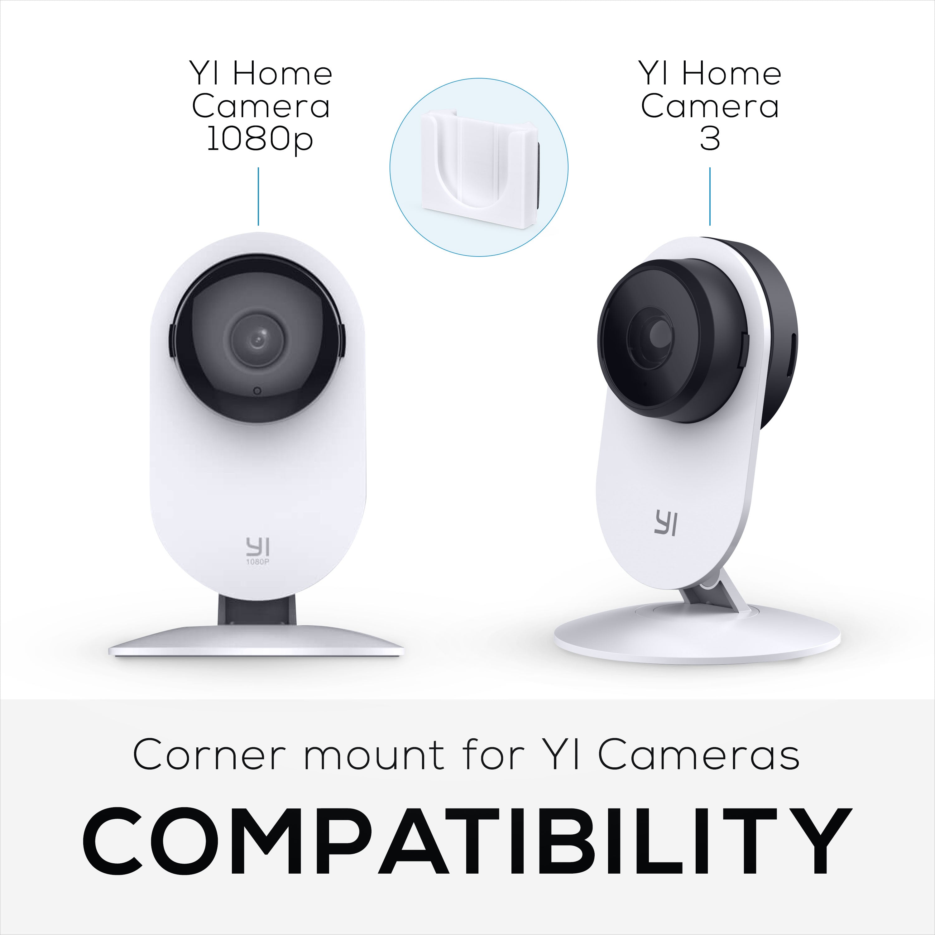Corner Wall Mount For YI Home (3 Pack) Security Camera - Adhesive Holder, No Hassle Bracket, Strong 3M VHB Tape, No Screws, No Mess Install (White)